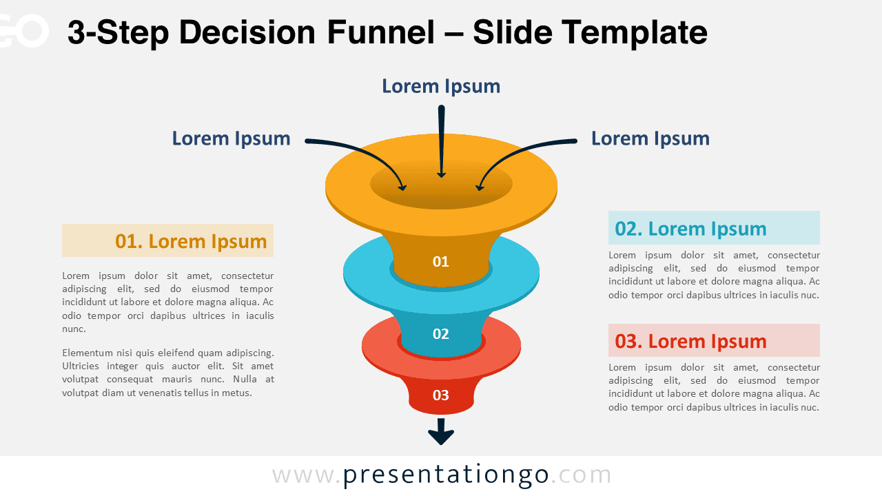 3-Step Decision Funnel with centered diagram on a light background for PowerPoint & Google Slides.