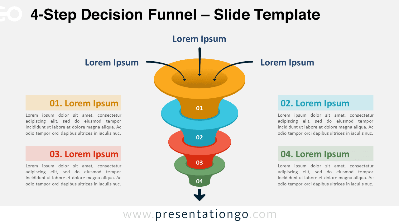 4-Step Decision Funnel with centered diagram on a light background for PowerPoint and Google Slides