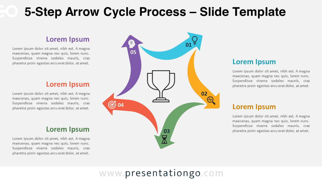 5-Step Arrow Cycle Process slide with a light background for PowerPoint and Google Slides