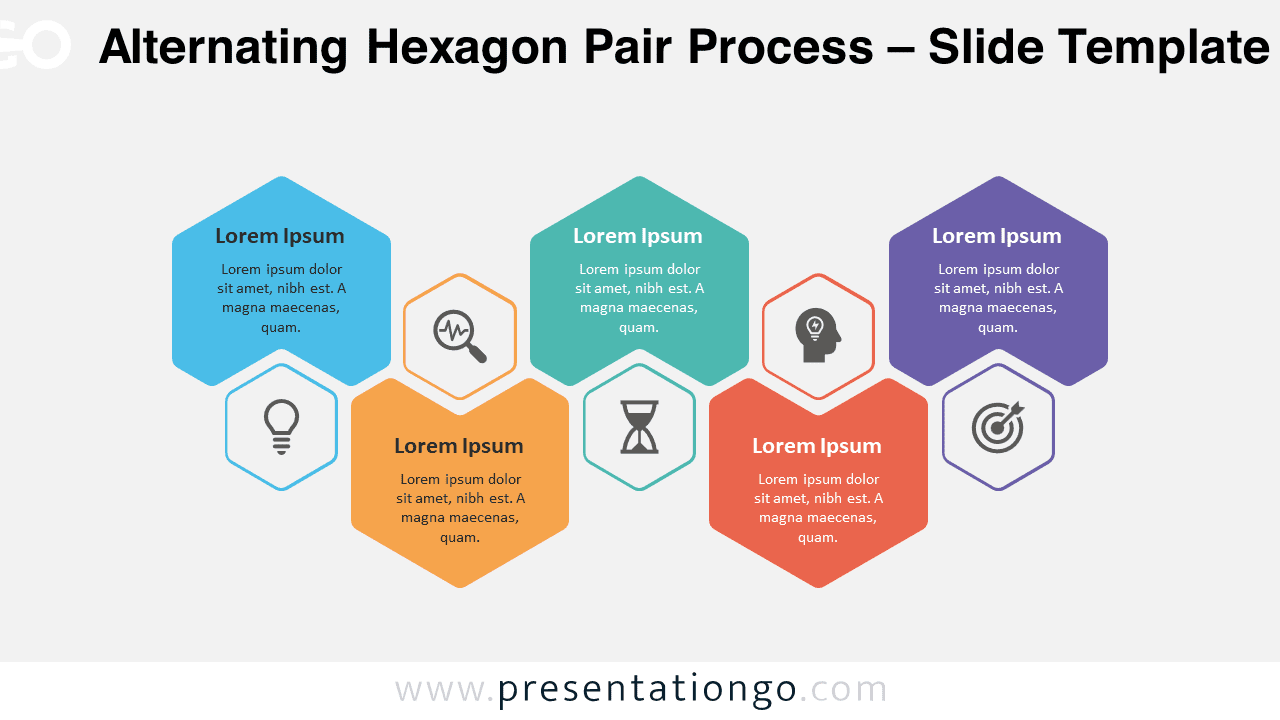 Light background slide of Alternating Hexagon Pair Process for PowerPoint & Google Slides presentations.