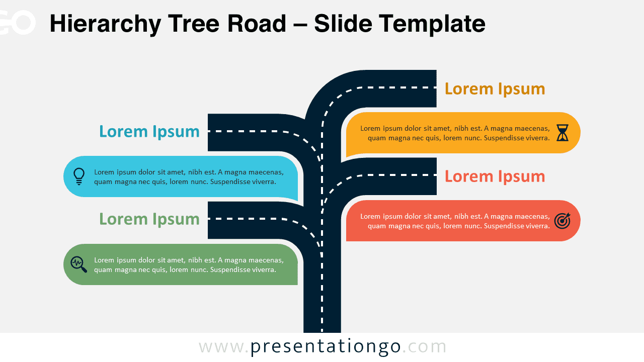 Hierarchy Tree Road slide template with a light background for clear and professional PowerPoint and Google Slides presentations.