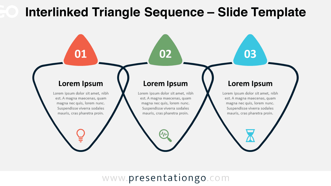 Interlinked Triangle Sequence slide template with a light background for PowerPoint & Google Slides.