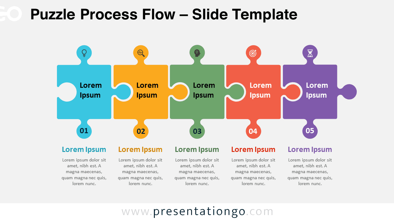 Puzzle Process Flow template with light background for PowerPoint & Google Slides presentations