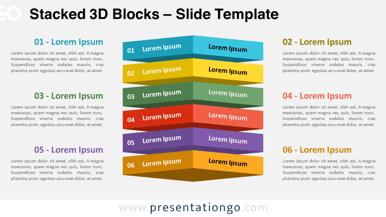 Stacked 3D Blocks slide with a light background for PowerPoint and Google Slides presentations