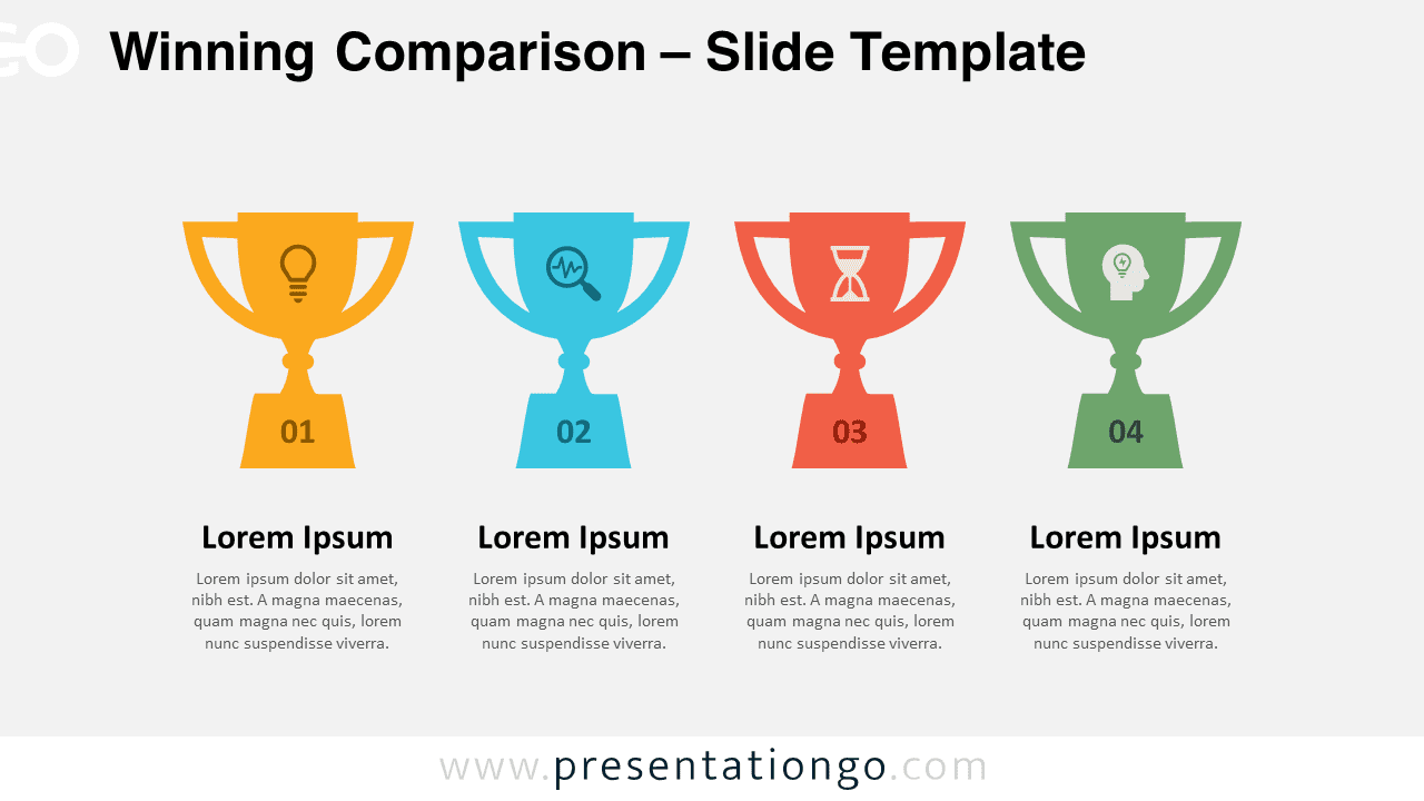 A clear and professional Winning Comparison slide template with a light background for PowerPoint and Google Slides presentations.