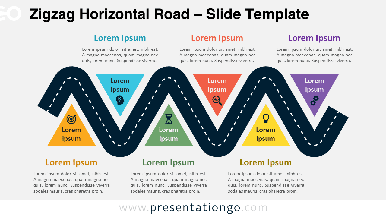 Zigzag Horizontal Road presentation slide with a light background for PowerPoint and Google Slides