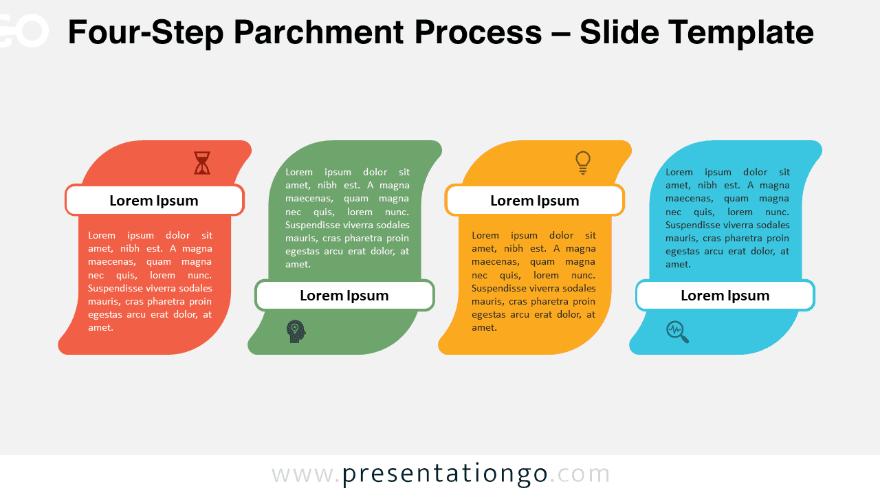 Detailed view of the Four-Step Parchment Process template for PowerPoint & Google Slides, showing the slide with a light background and minimalist design.
