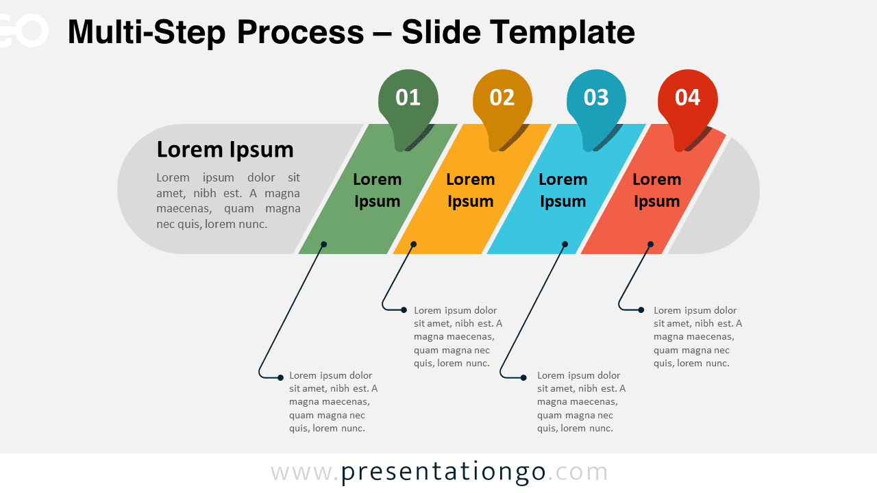Multi-Step Process template slide with a light background for PowerPoint and Google Slides.