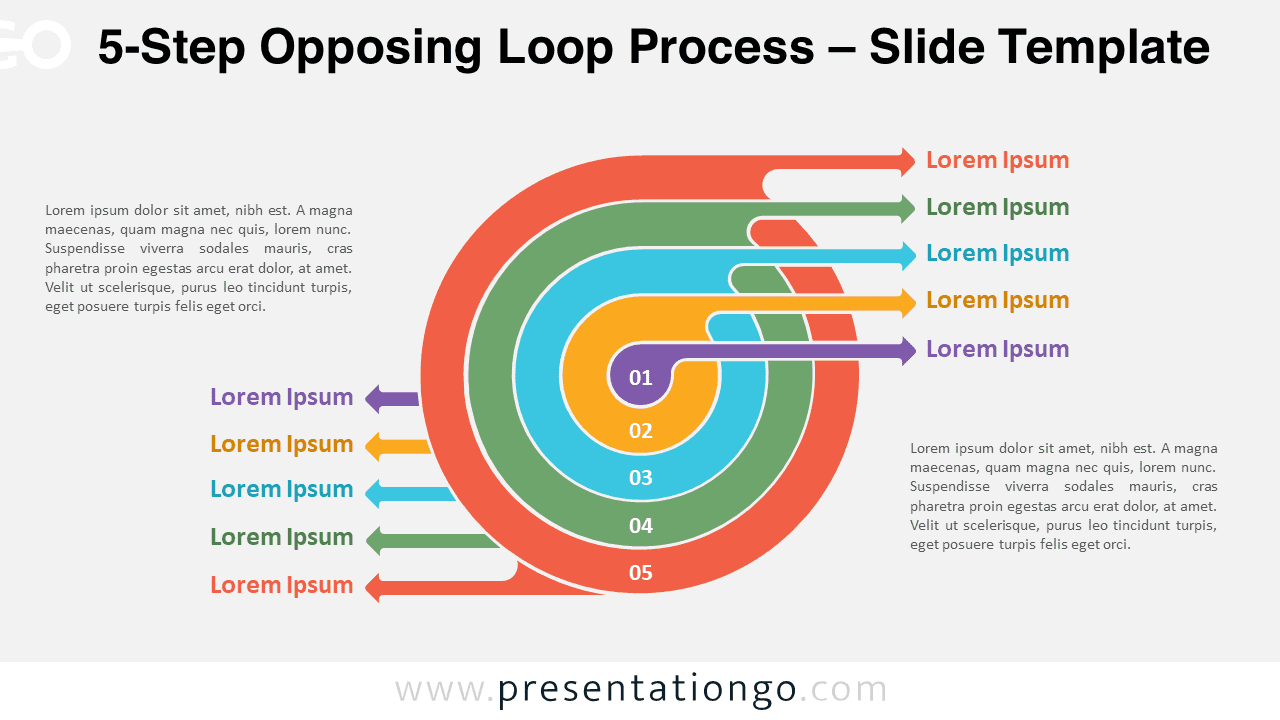 5-Step Opposing Loop Process template slide with light background for PowerPoint and Google Slides