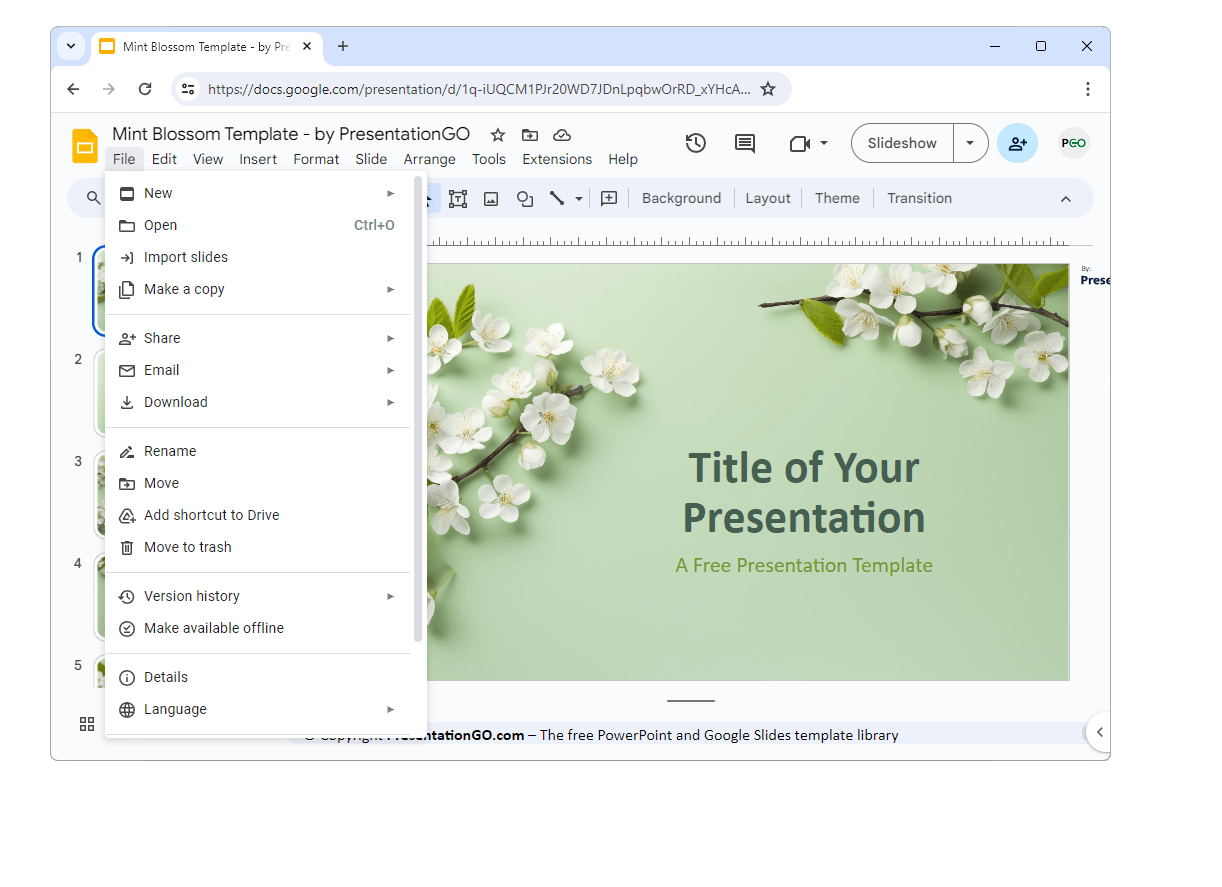 Google Slides File Menu