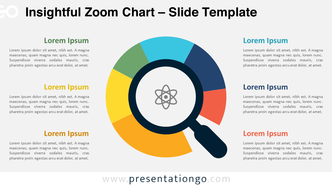 Insightful Zoom Chart for PowerPoint with light background, showcasing an editable doughnut pie chart ideal for data visualization in presentations.