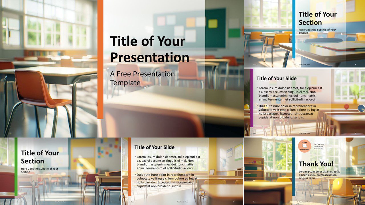 Scholarly Space Template for PowerPoint and Google Slides showcasing the widescreen version with a preview of the 6-slide layout, including the cover slide prominently displayed