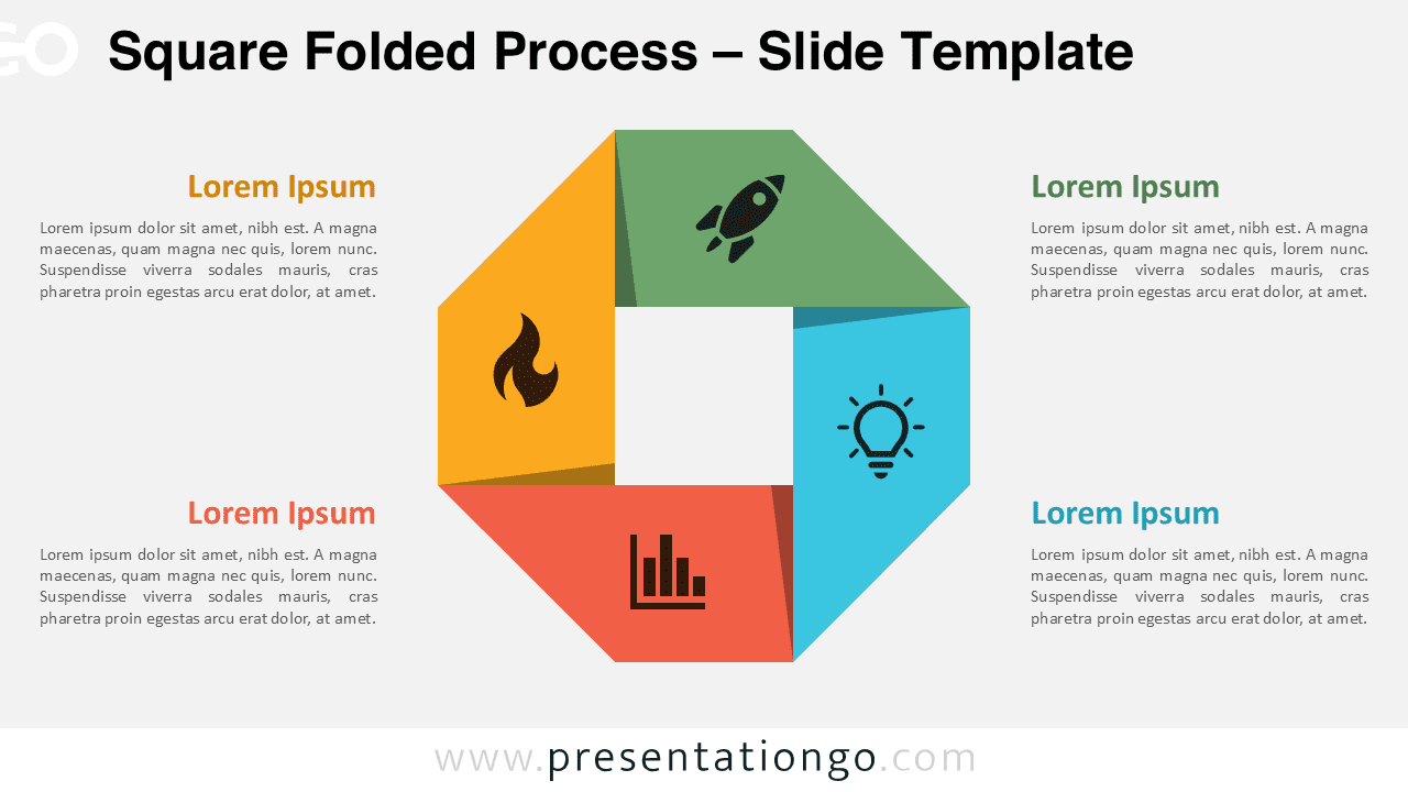 Light background version of the Square Folded Process template for PowerPoint and Google Slides, showing a 4-step cycle design.