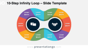 Light background version of the 10-Step Infinity Loop for PowerPoint and Google Slides, highlighting customizable colors and 10 steps.