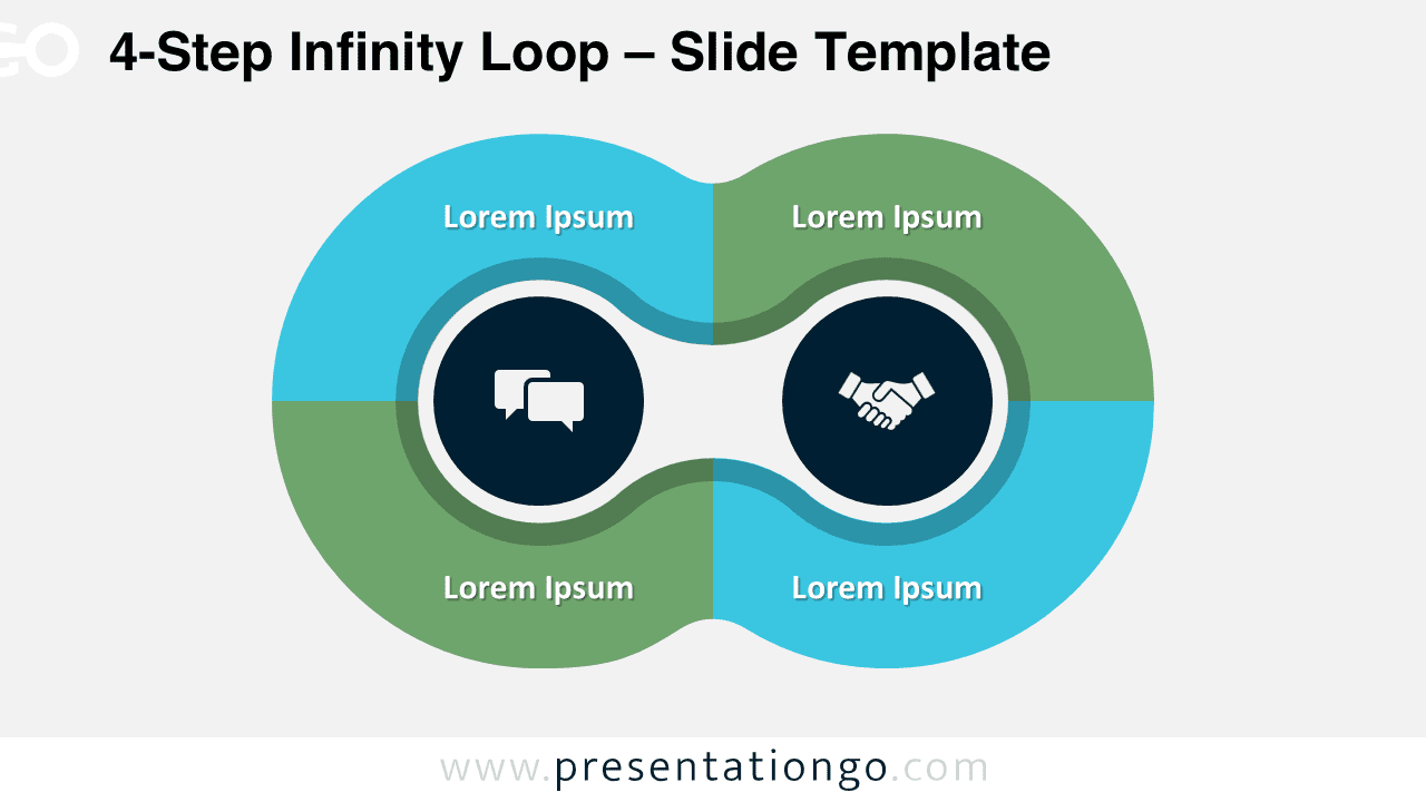 Widescreen 4-Step Infinity Loop template for PowerPoint and Google Slides with a light background, ideal for illustrating cyclic processes.