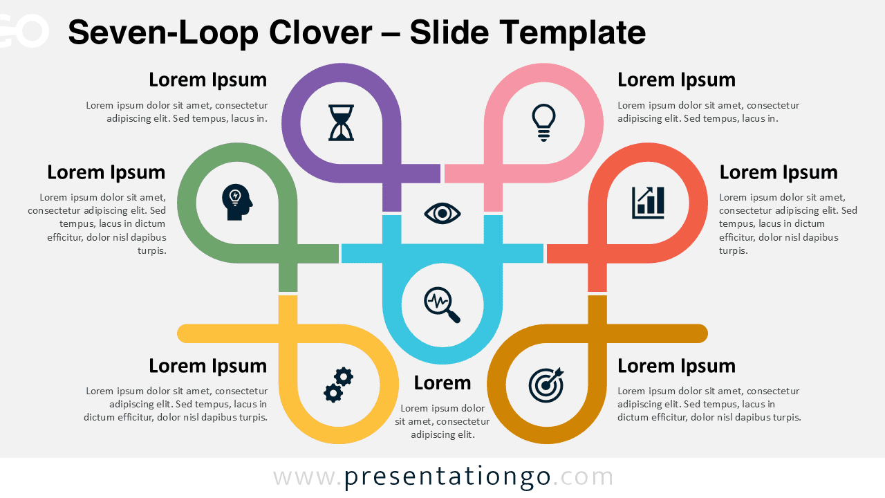Seven-Loop Clover template for PowerPoint and Google Slides on a light background, showcasing a seven-step interconnected loop design for processes or workflows.