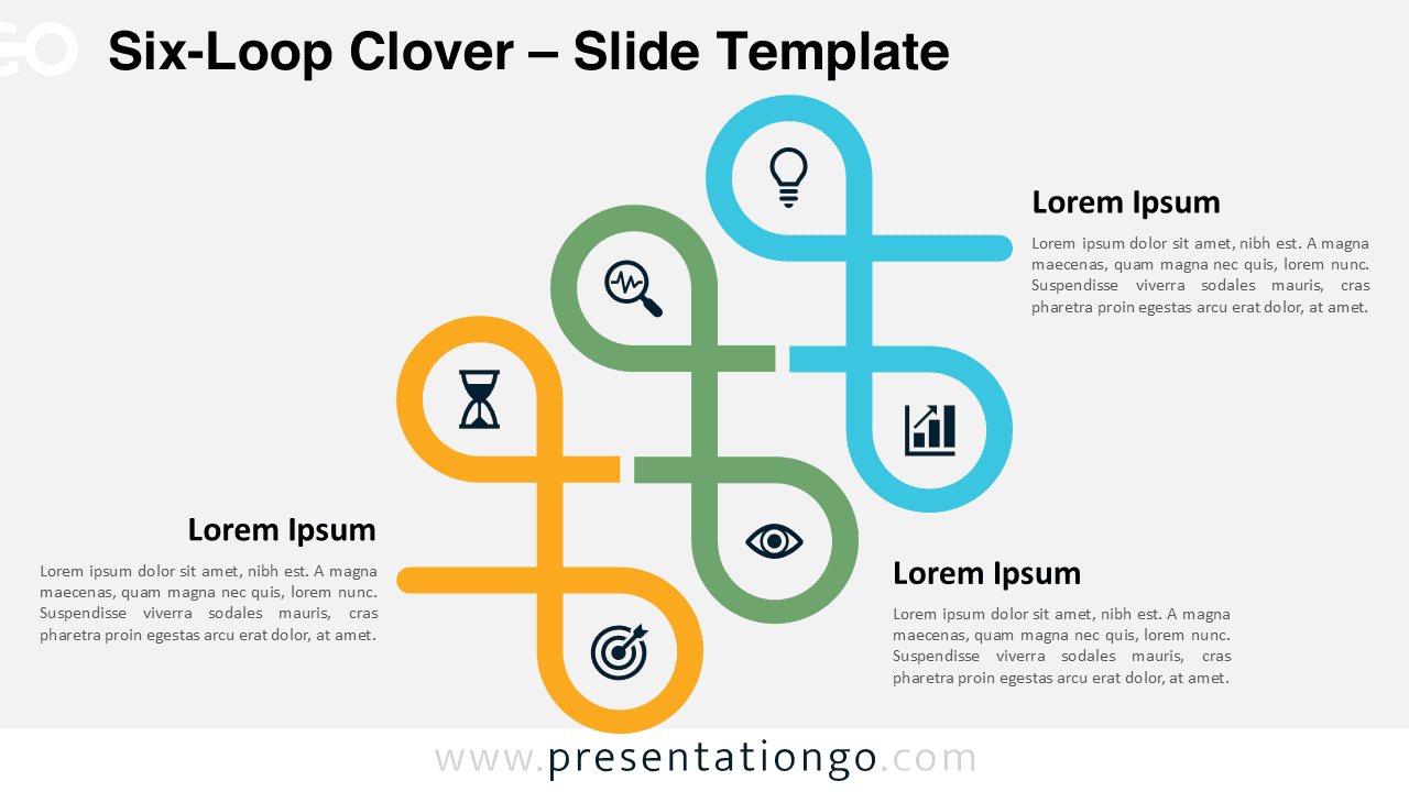 Six-Loop Clover template for PowerPoint and Google Slides with a light background, highlighting six connected loops for process visualization.