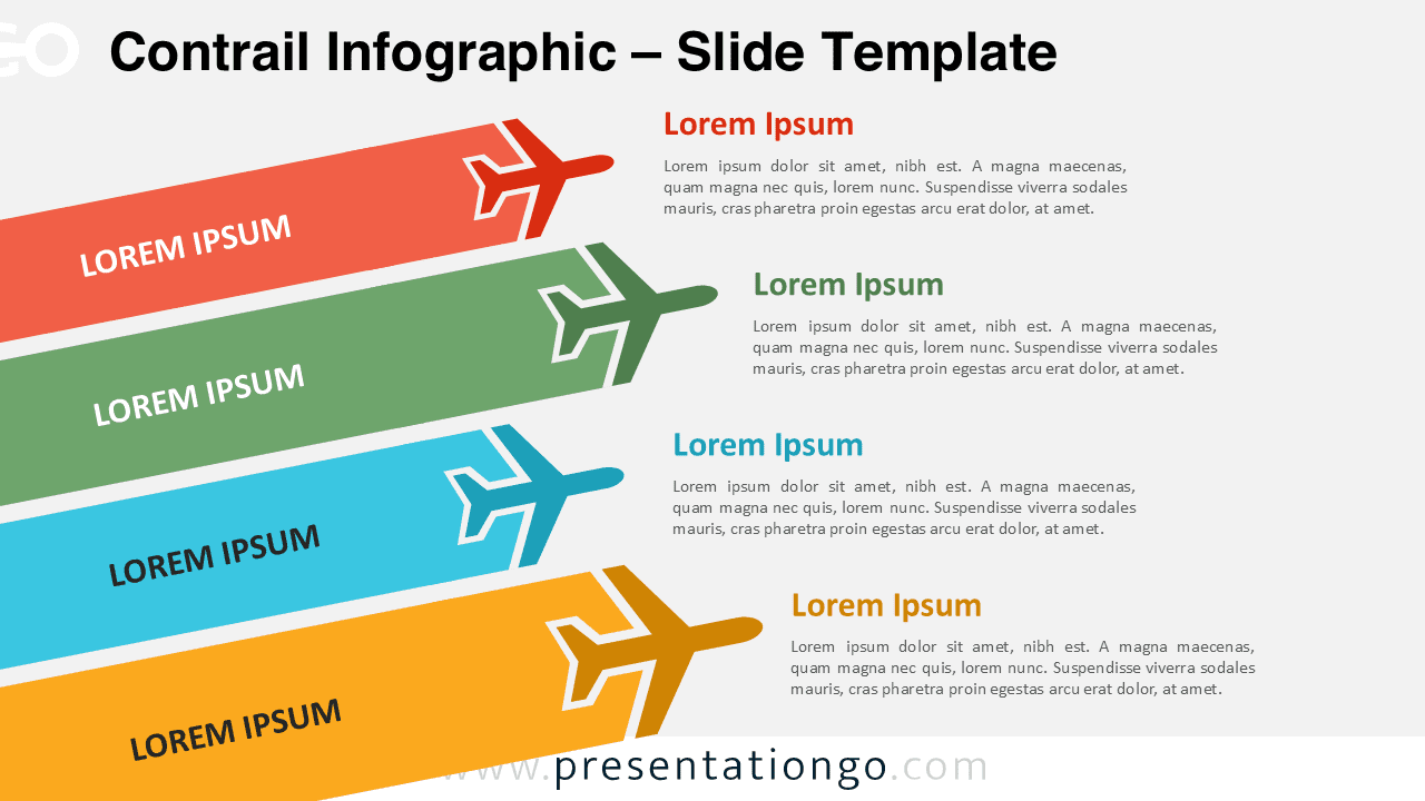 Widescreen Contrail Infographic template for PowerPoint and Google Slides with a light background, designed for step-by-step process presentations.