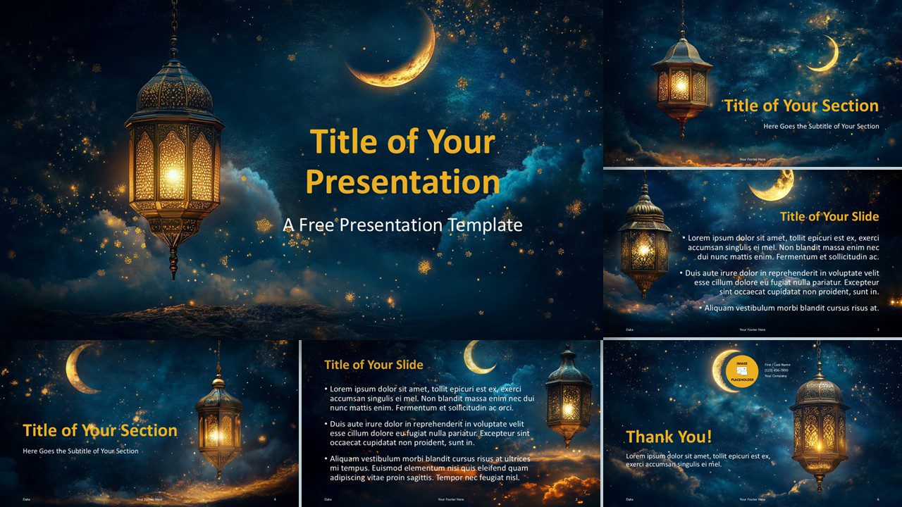 The Celestial Lantern Template for PowerPoint and Google Slides is a beautifully designed widescreen presentation theme featuring warm golden lanterns, a starry night sky, and a sophisticated layout.