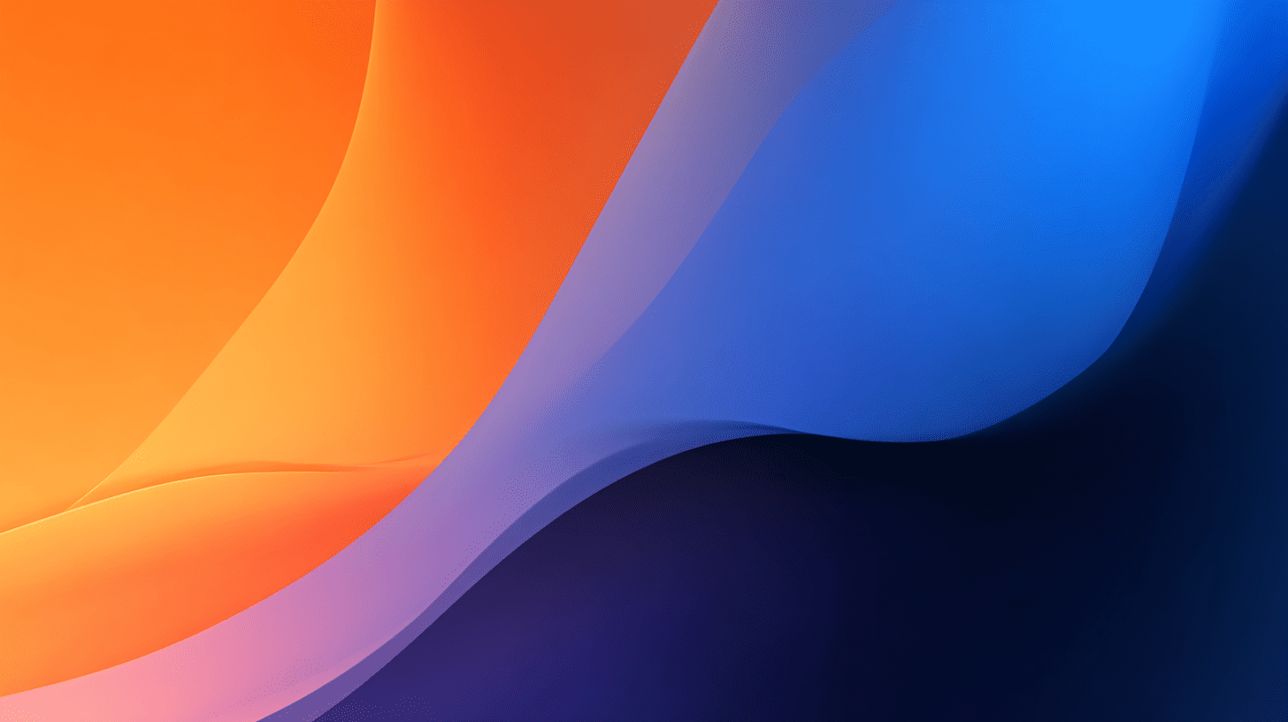 Smooth gradient background with flowing orange, blue, and purple wave patterns, creating a modern and calming abstract design.