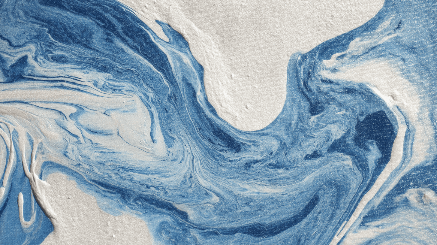 Abstract marbled swirl of blue and white paint on a textured canvas surface, ideal for modern artistic and design applications.