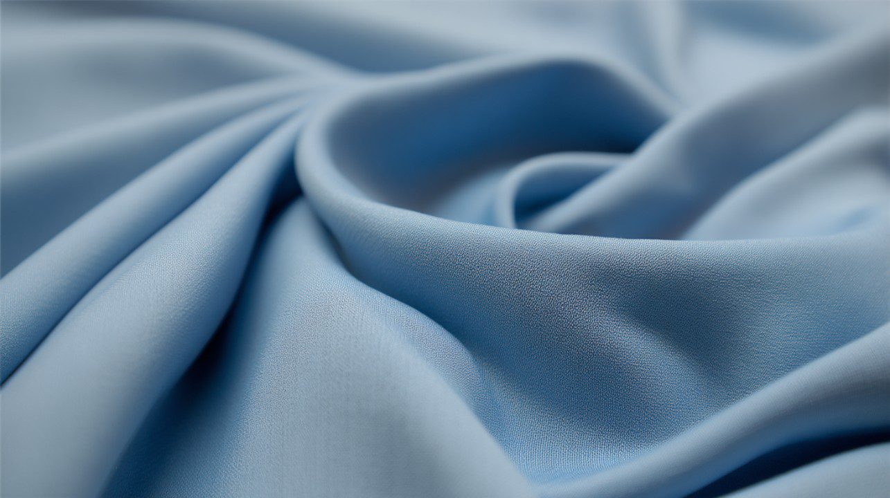 Close-up of flowing light blue lyocell fabric with elegant folds and soft texture, ideal for textile and design visuals.