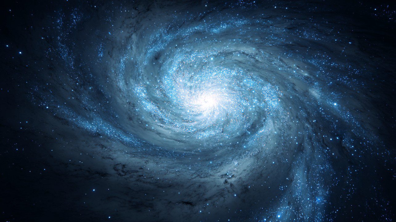A glowing blue spiral galaxy with a bright center set against a dark space background, capturing the wonder of the cosmos.