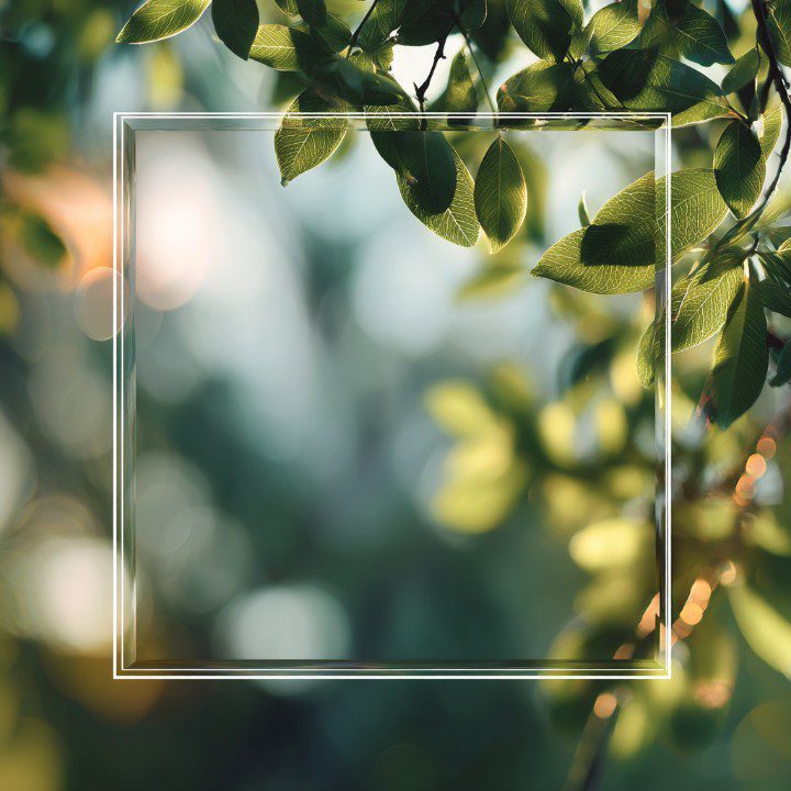 Soft-focus green leaf background with a transparent text box overlay, ideal for eco-friendly or wellness-themed visuals.