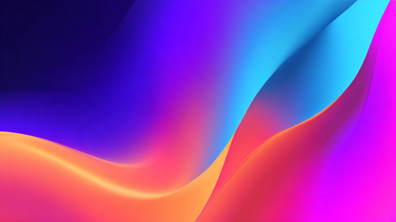 Abstract gradient background with smooth flowing waves in orange, pink, purple, and blue.