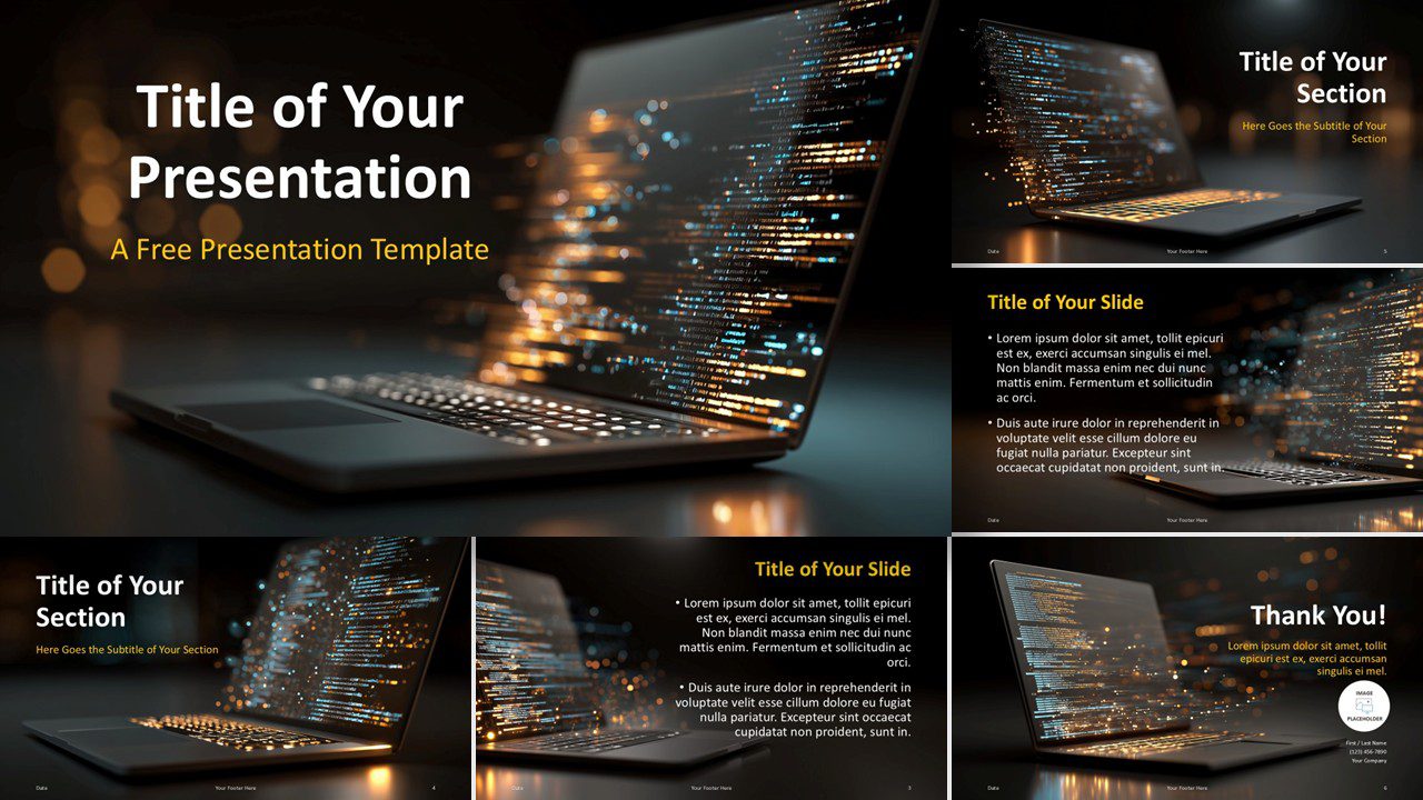 Full widescreen preview of the Digital Stream Template for PowerPoint and Google Slides showing a tech-inspired slide layout.