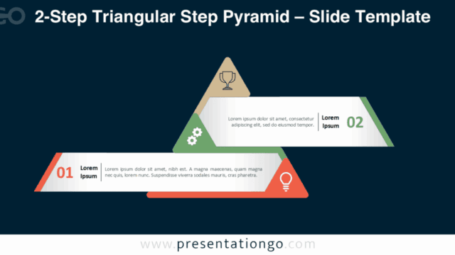 Two-step triangular pyramid layout on dark background for PowerPoint and Google Slides, ideal for modern business slides.