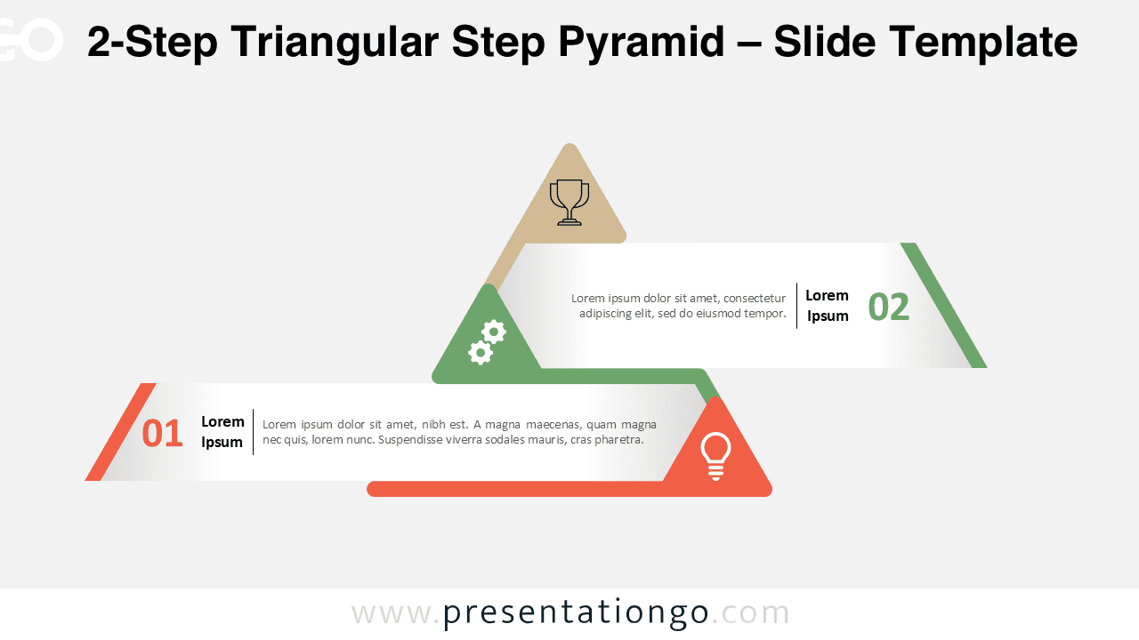 Clean flat pyramid design with two colored triangular steps on a white background, editable for PowerPoint and Google Slides.