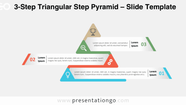 3-Step Triangular Step Pyramid Light Background Minimal 3-step triangular pyramid on a light background for PowerPoint and Google Slides, illustrating workflow or hierarchy.