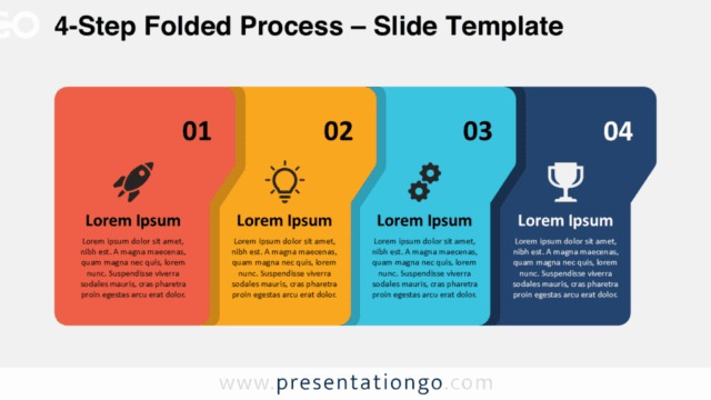 Editable 4-step folded process layout on light background for PowerPoint and Google Slides.