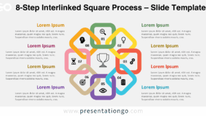 Eight vivid interlinked squares forming a circular 8-step process diagram on a light background for PowerPoint and Google Slides.