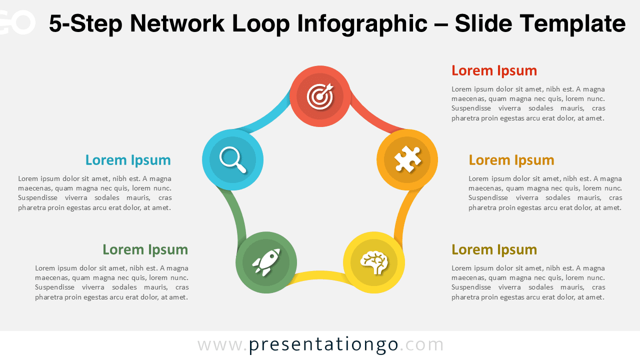 5-step circular process diagram for PowerPoint presentation slides