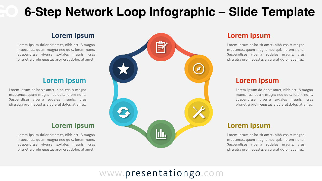 6-step PowerPoint process loop diagram for presentations
