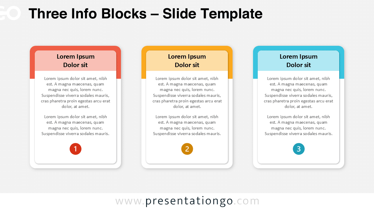 Three rounded info blocks layout with light background in PowerPoint