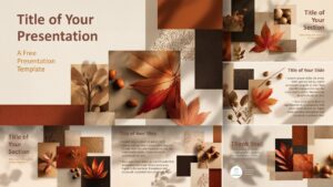 Warm seasonal Rustic Fall Collage template preview with textured paper elements and leaf imagery created for PowerPoint and Google Slides presentations.