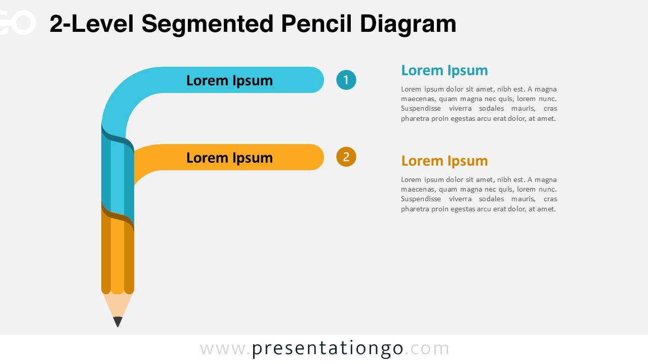 Two-level segmented pencil diagram for PowerPoint and Google Slides using a clean layout with numbered bands for presenting simple two-step processes or comparisons.