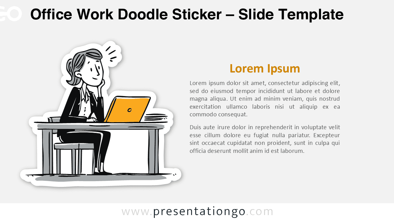 Office work doodle sticker illustration for PowerPoint and Google Slides representing productivity, focus, and modern professional desk work.