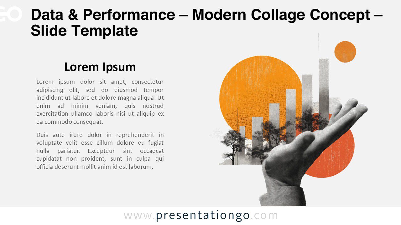 Editorial modern collage concept visualizing analytics and results for PowerPoint and Google Slides decks