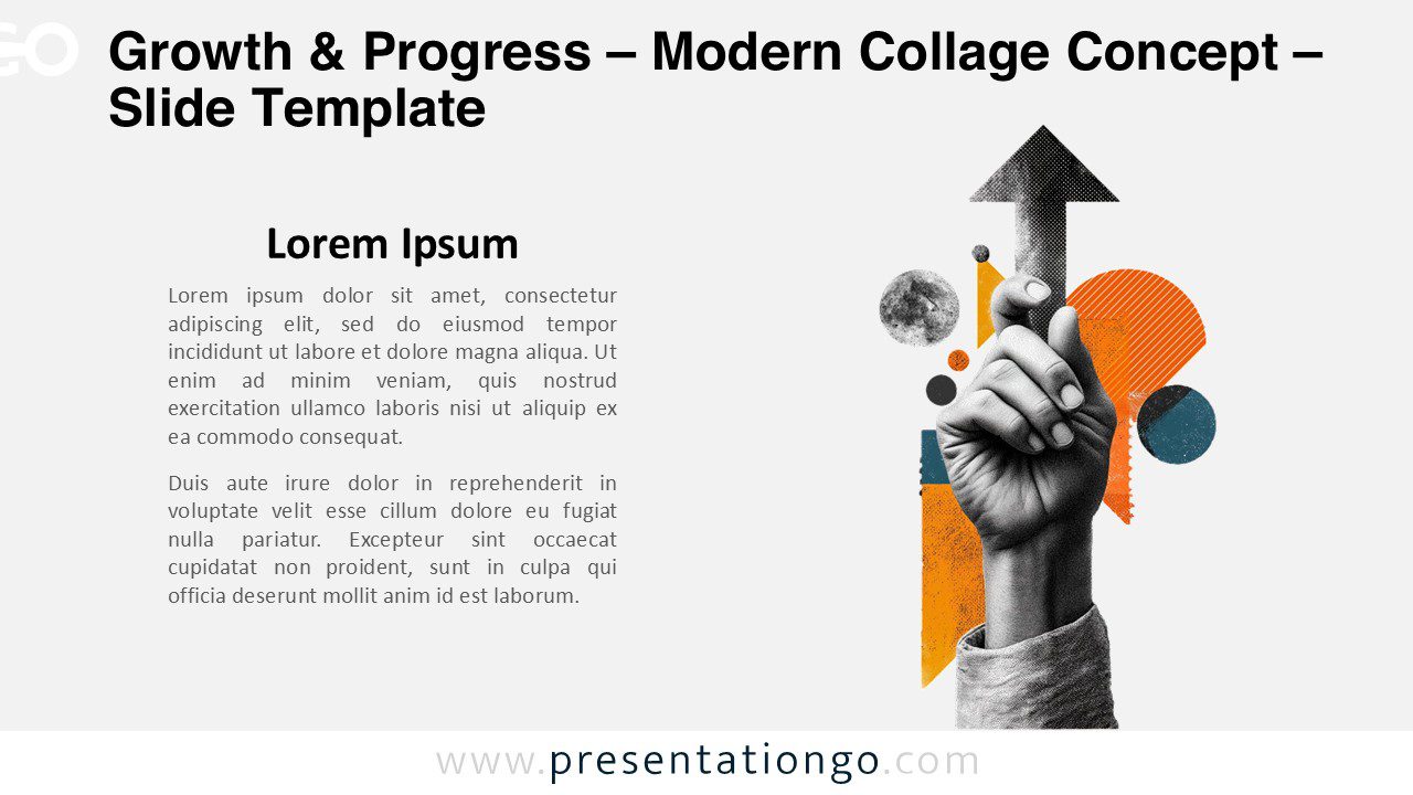 Editorial modern collage concept visualizing progress and performance for PowerPoint and Google Slides decks