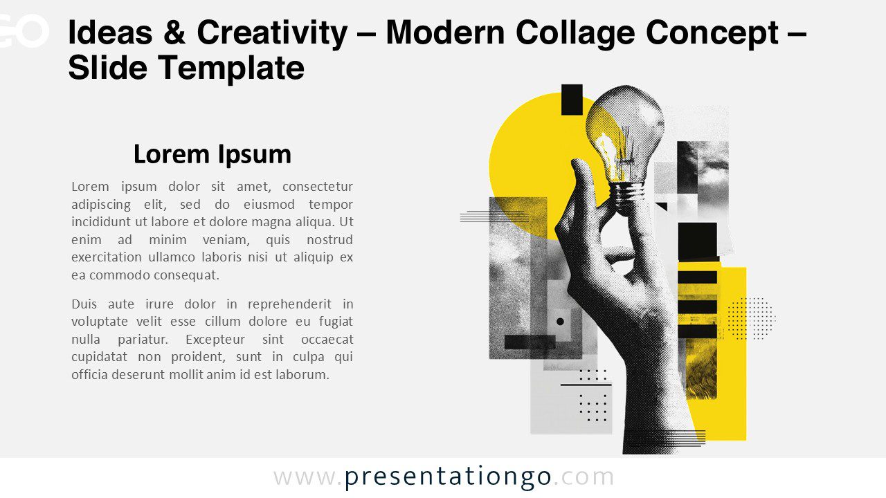 Editorial modern collage concept visualizing ideation and inspiration for PowerPoint and Google Slides decks