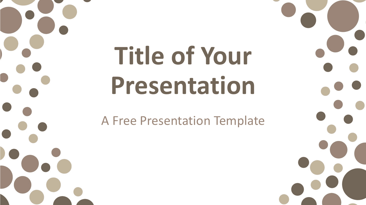 Elegant beige bubbles presentation template for PowerPoint with circular frame of light brown bubbles and clean white layout