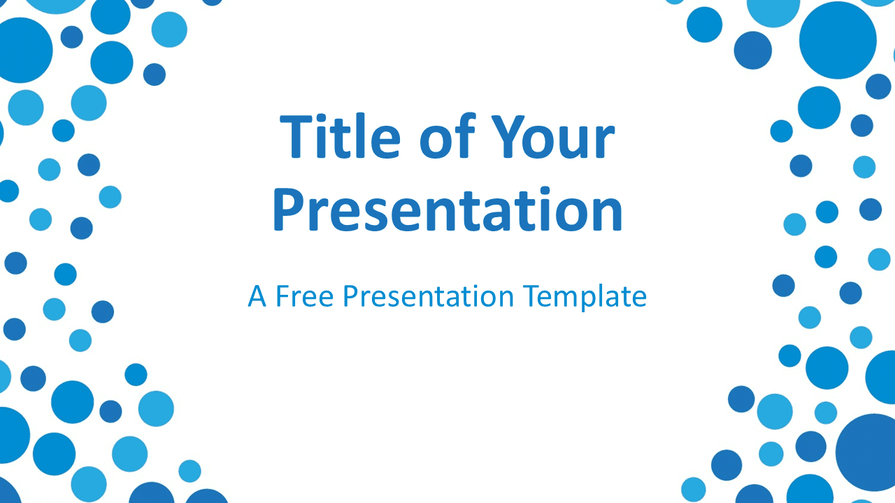 Sparkling blue bubbles presentation template for PowerPoint with elegant circular frame and clean white layout for titles and text