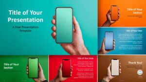 Preview of the Mobile Gradient Template for PowerPoint and Google Slides highlighting layout variety and smartphone imagery.
