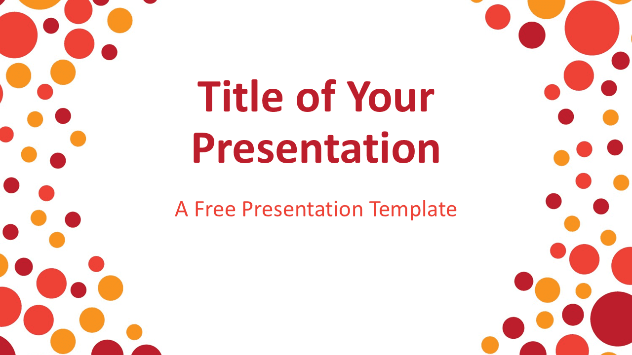 Sparkling red and orange bubbles presentation template for PowerPoint with elegant circular frame and clean white layout