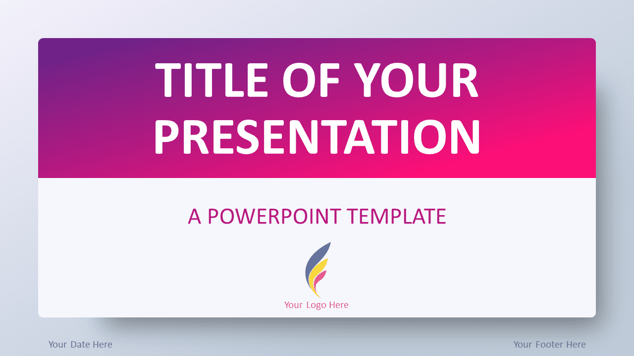 Pink gradient PowerPoint template cover slide with bold purple and magenta header and clean modern presentation layout design.