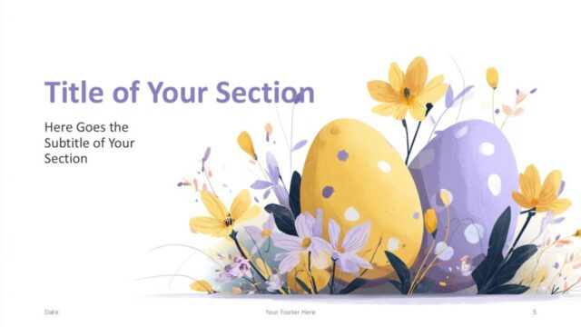 Spring Eggs Section Layout PowerPoint Google Slides Spring Eggs PowerPoint and Google Slides template section slide with text on left and watercolor Easter eggs illustration on right